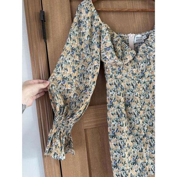 Hello Molly Love First Bell Sleeve Mini Dress in Orange/Sage Floral size Small​ - Picture 3 of 15